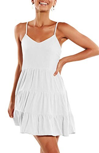 ZJCT Womens Summer Dresses V Neck Sleeveless Spaghetti Strap Sundress Pleated Loose Swing Casual ... | Amazon (US)