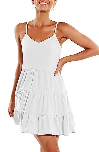 ZJCT Womens Summer Dresses V Neck Sleeveless Spaghetti Strap Sundress Pleated Loose Swing Casual ... | Amazon (US)