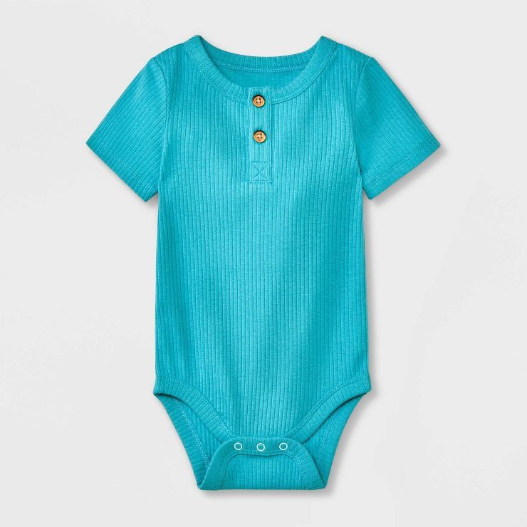 Baby Ribbed Henley Short Sleeve Bodysuit - Cat & Jack™ Turquoise Green | Target