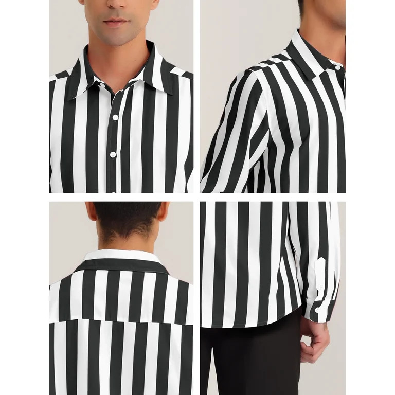 Unique Bargains Men's Casual Striped Long Sleeves Button Down Dress Shirts | Walmart (US)