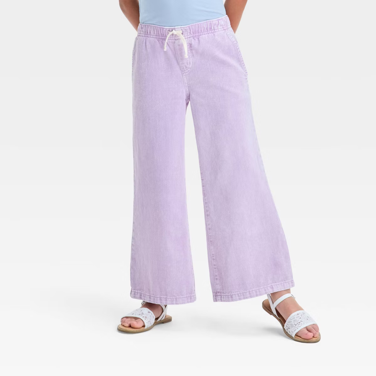 Girls' Mid-Rise Pull-On Wide Leg Denim Pants - Cat & Jack™ | Target