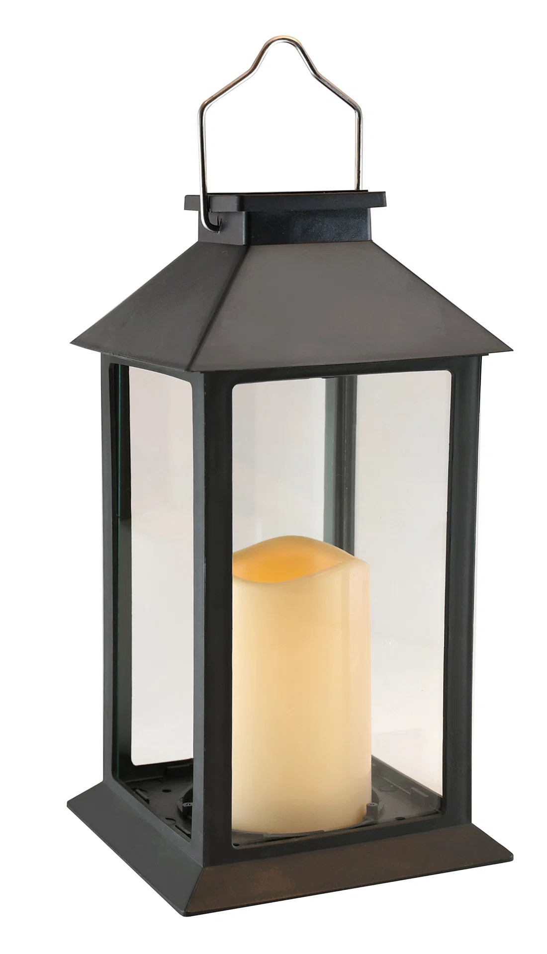 Traditional Black Solar Powered Lantern with LED Candle | Wayfair North America