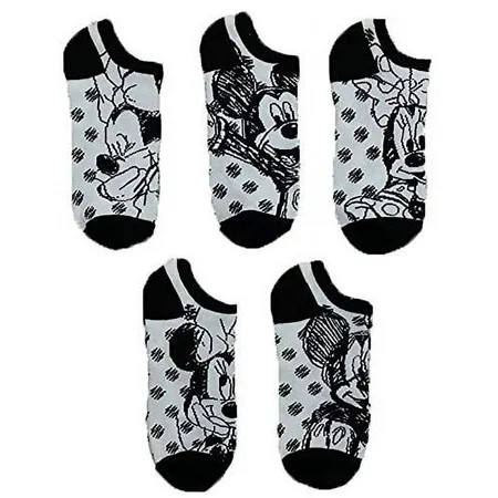 Disney womens Minnie Mouse 5 Pack No Show Casual Sock Black White Multi Fits Sock Size 9-11 Fits Shoe Size 4-10.5 US | Walmart (US)