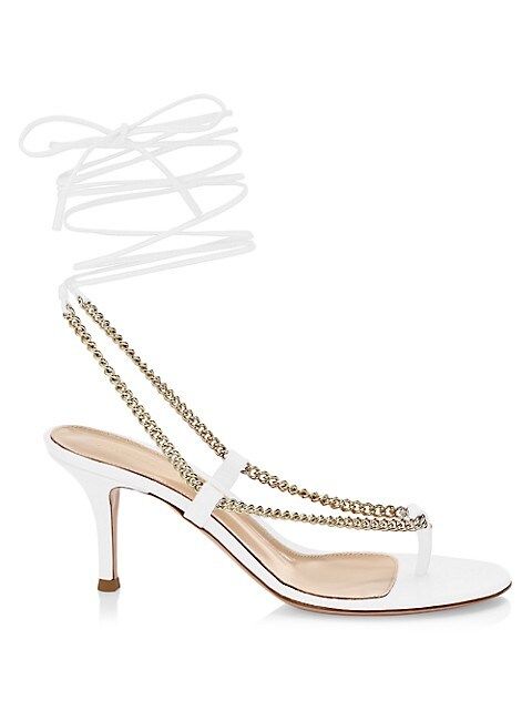 Chain-Trimmed Ankle-Strap Leather Thong Sandals | Saks Fifth Avenue