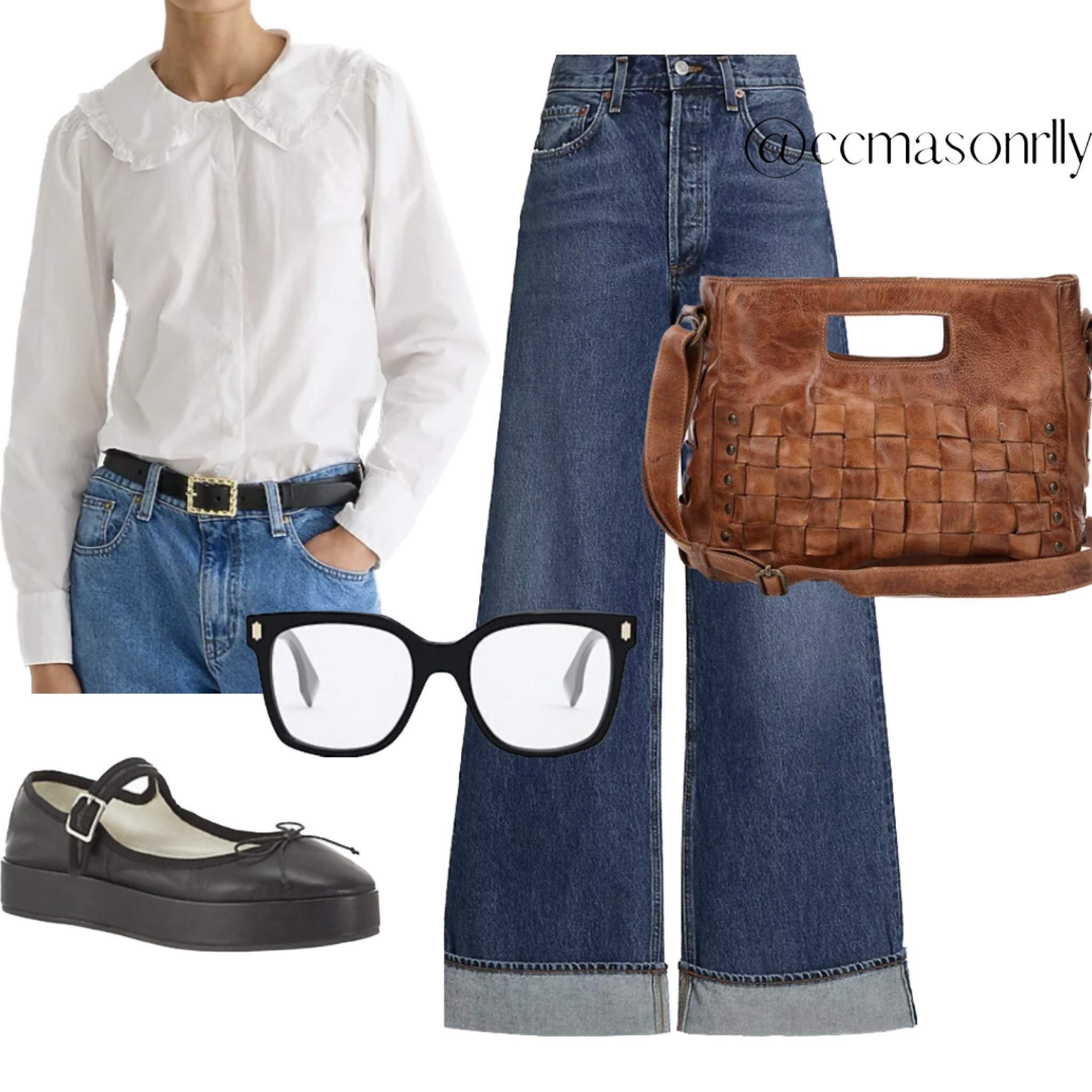 These are the “ Jeans and a nice top” that you can wear to everything! I’m loving the upgrade this ruffle collar gives to the classic white shirt. The  Agolde high waisted jeans are flattering and comfortable ending in a wide leg flare. The texture of this BedStu bag adds a needed element, and I am obsessed with these platformed Mary Jane’s ! Dress this look up or down depending on the jacket. Don’t forget the final touch with these Fendi eyeglasses !

#LTKshoecrush #LTKtravel #LTKworkwear