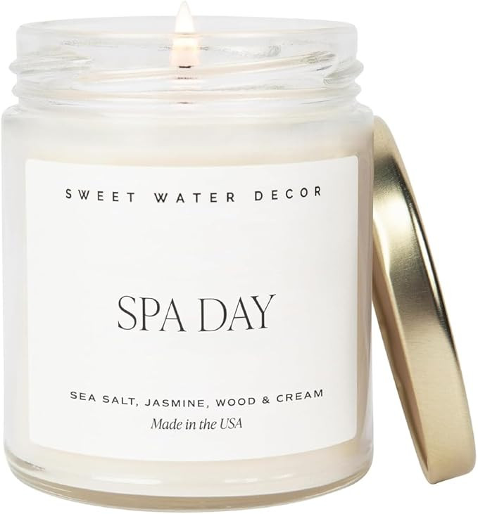 Sweet Water Decor Spa Day Soy Candle - Sea Salt, Jasmine, Wood and Cream Scented Spring Candles f... | Amazon (US)