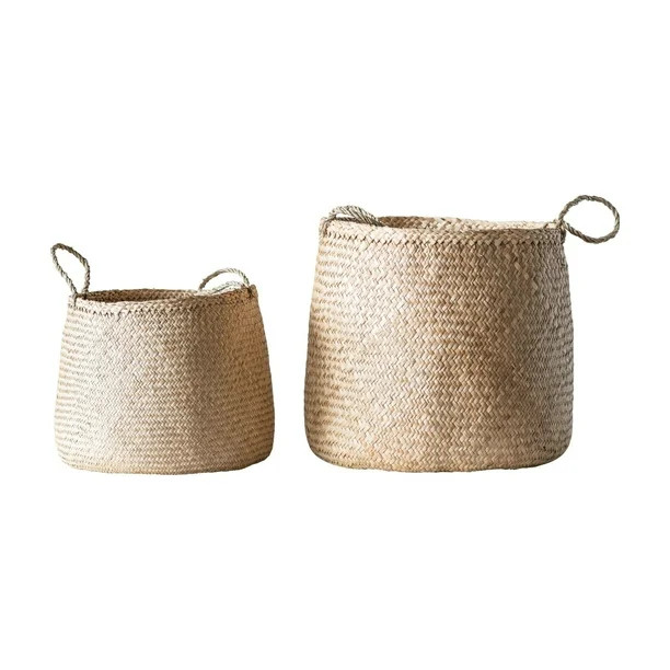 3R Studios Beige Woven Seagrass Basket with Handles - Set of 2 - Walmart.com | Walmart (US)