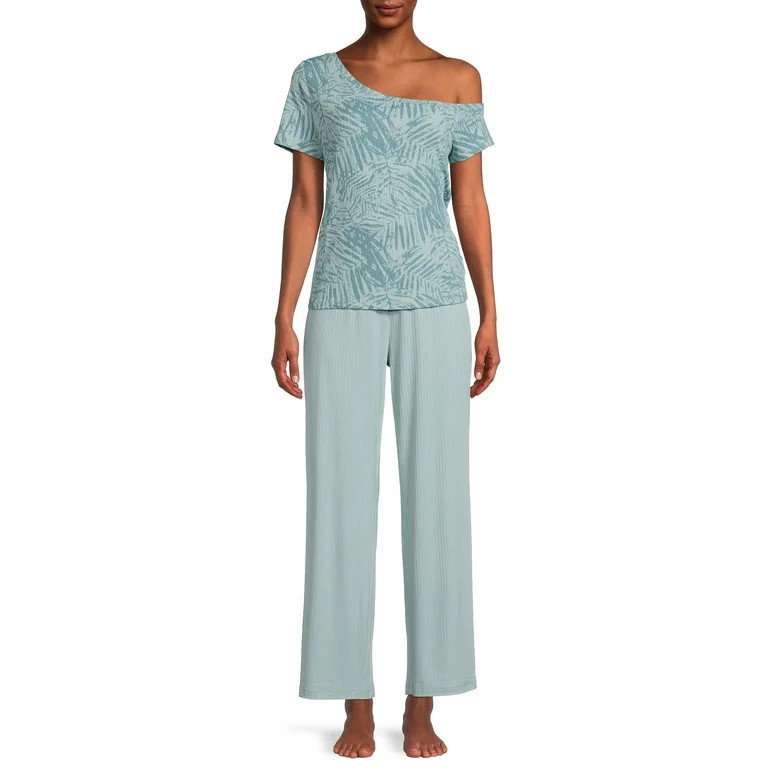 Secret Treasures Women's Off The Shoulder Tee and Pants Lounge Set, 2-Piece | Walmart (US)