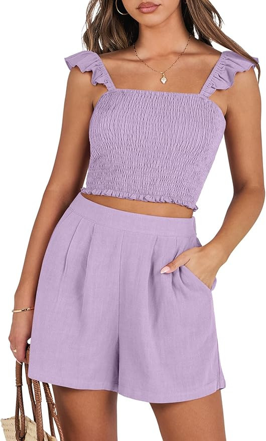 ANRABESS Women's 2 Piece Outfits Summer Linen Sets Matching Shorts Lounge Set 2024 Trendy Vacatio... | Amazon (US)