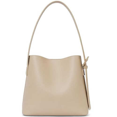 BOSTANTEN Bucket Bag Vegan Leather Shoulder Purses for Women Trendy Adjustable Strap, Khaki | Amazon (US)
