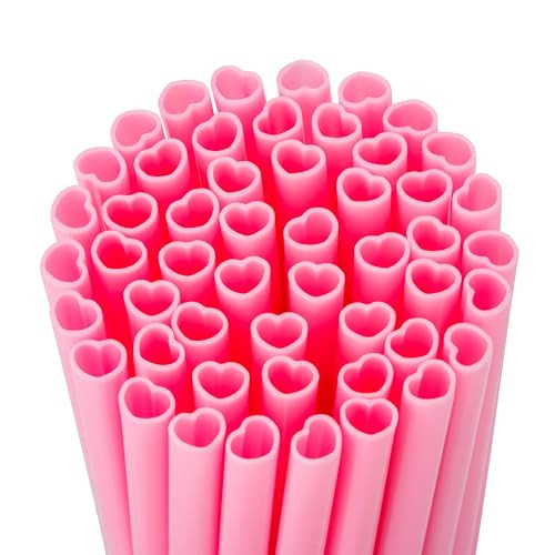 100 PCS Valentine’s Day Heart Shaped Pink Straws,Individually Wrapped Cute Plastic Drinking Straws for Valentine Party Favors,Cocktails, Bridal Shower, Wedding & Birthday Supplies | Amazon (US)