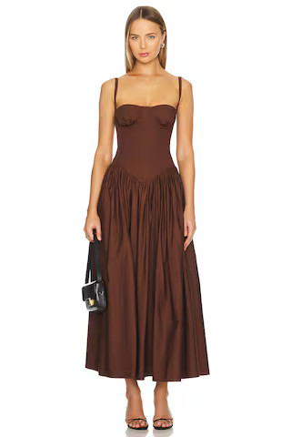 Tularosa Emma Midi Dress in Chocolate Brown from Revolve.com | Revolve Clothing (Global)