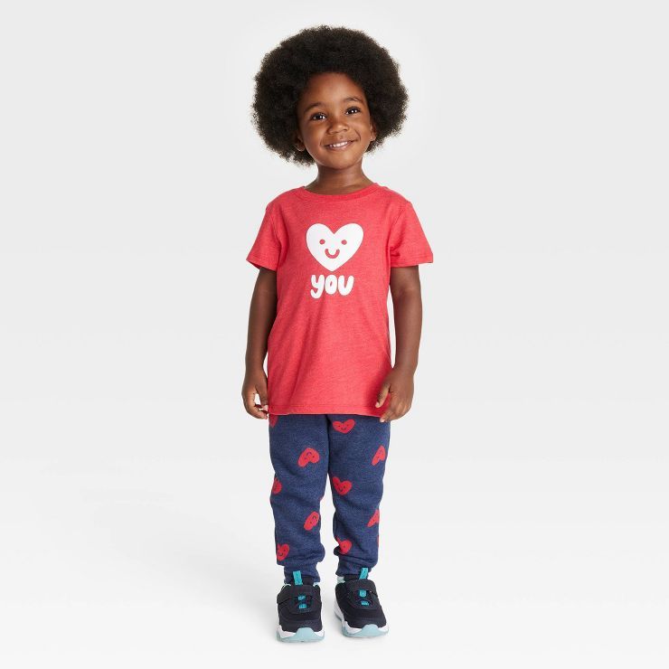 Toddler Boys' Valentine's Day 'Heart You' Short Sleeve T-Shirt and Fleece Jogger Pants Set - Cat ... | Target