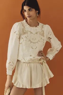 By Anthropologie Long-Sleeve Lace Cutwork Blouse | Anthropologie (US)