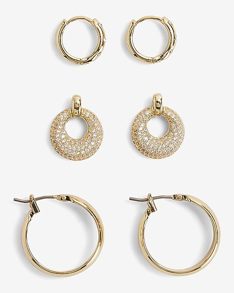 Set Of 3 Rhinestone Hoop Earrings | Express