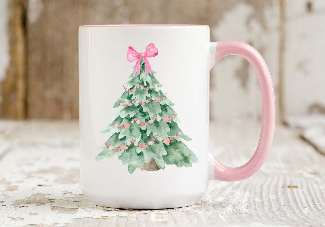 Pink Christmas Mug, Christmas Tree Mug, Cute Mug, Christmas Tree Cup, Christmas Mug Gift, Pink Ch... | Etsy (US)