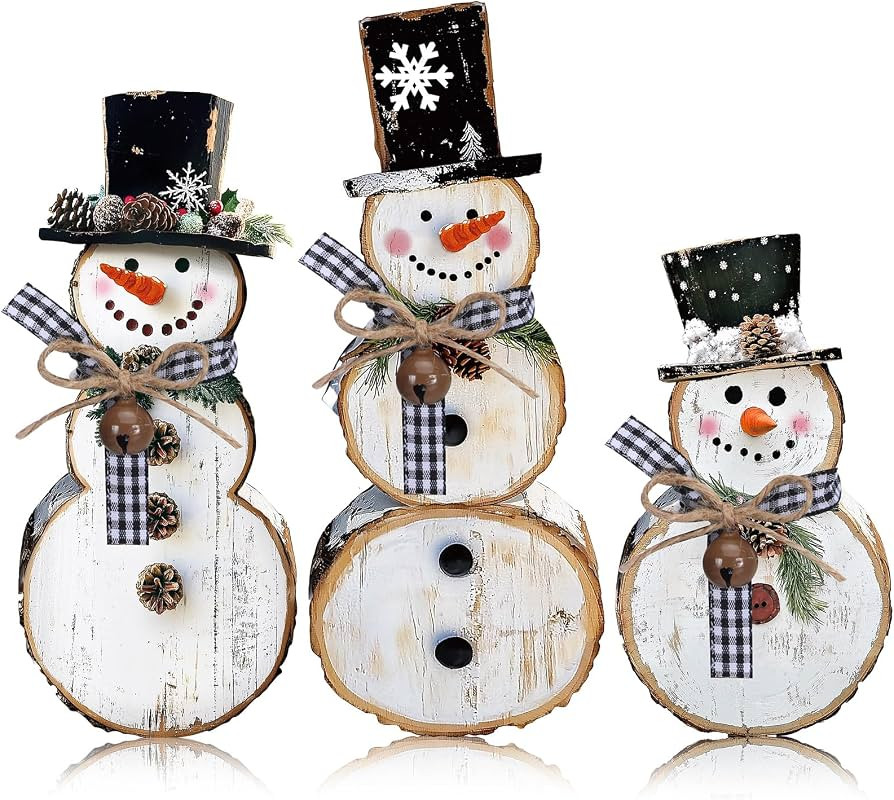 Barydat 3 Pcs Snowman Christmas Decoration Rustic Wooden Indoor Decor | Amazon (US)