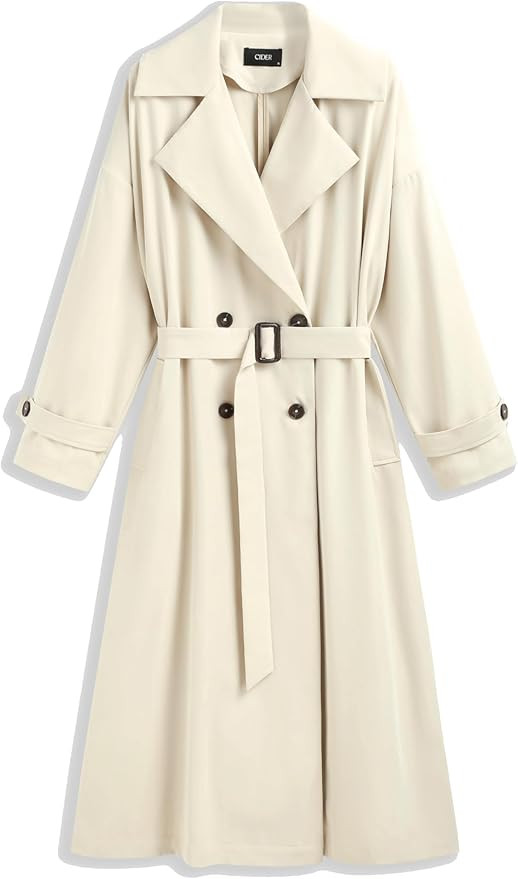 CIDER Oversized Solid Collar Long Trench Coat With Belt | Amazon (US)