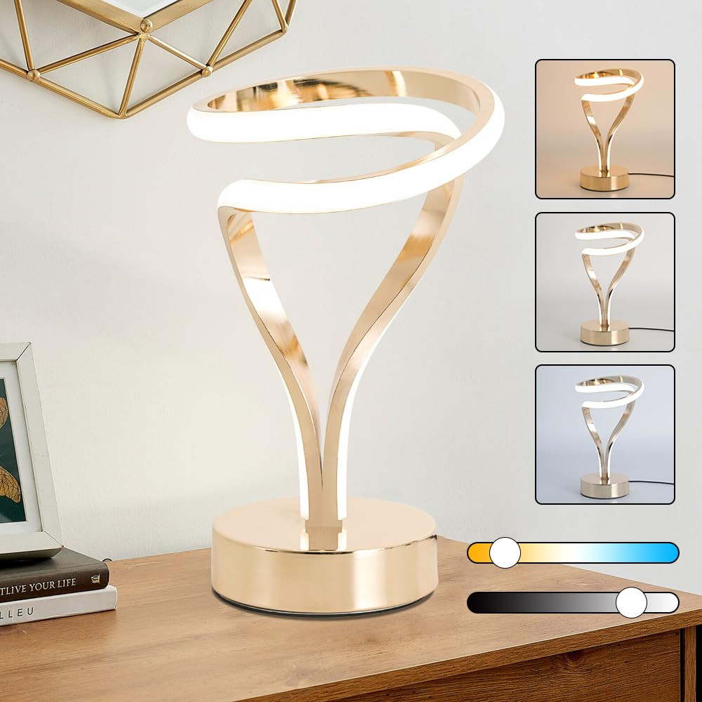 Gold LED Desk Lamp with plug,Modern Spiral,Dimmable Bedside Table Lamp for Bedroom Livingroom,Hom... | Amazon (US)
