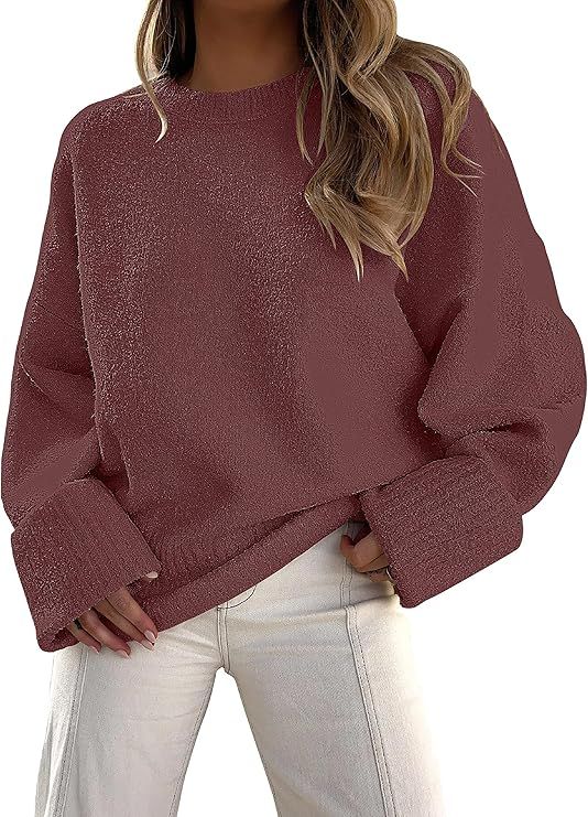 LOGENE Womens Oversized Fuzzy Crewneck Long Sleeve Sweaters Casual Loose Knitted Pullover Jumper ... | Amazon (US)