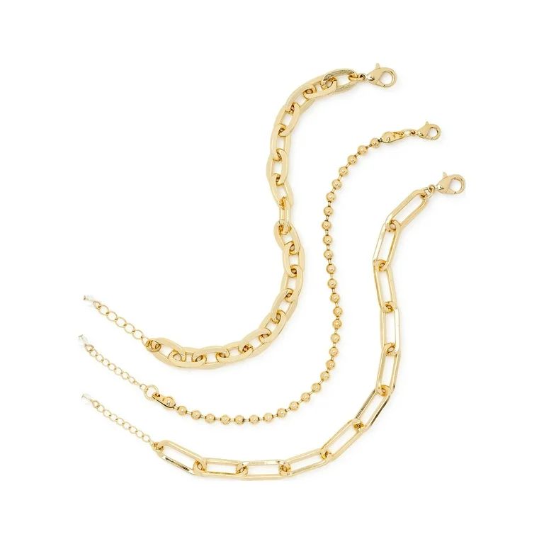 Scoop Womens Brass 14KT Gold Flash-Plated Brass Fashion Bracelets, 3-Piece Set | Walmart (US)