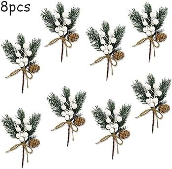 Amazon.com: MEMOVAN Artificial Christmas Picks 8 Pack, White Christmas Berries Stems Pine Branche... | Amazon (US)