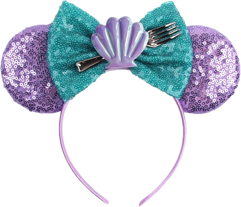 FACHPINT Women's Mermaid Ears Headband for Holiday Theme Park Cosplay Role Play (Purple/Shells) | Amazon (US)