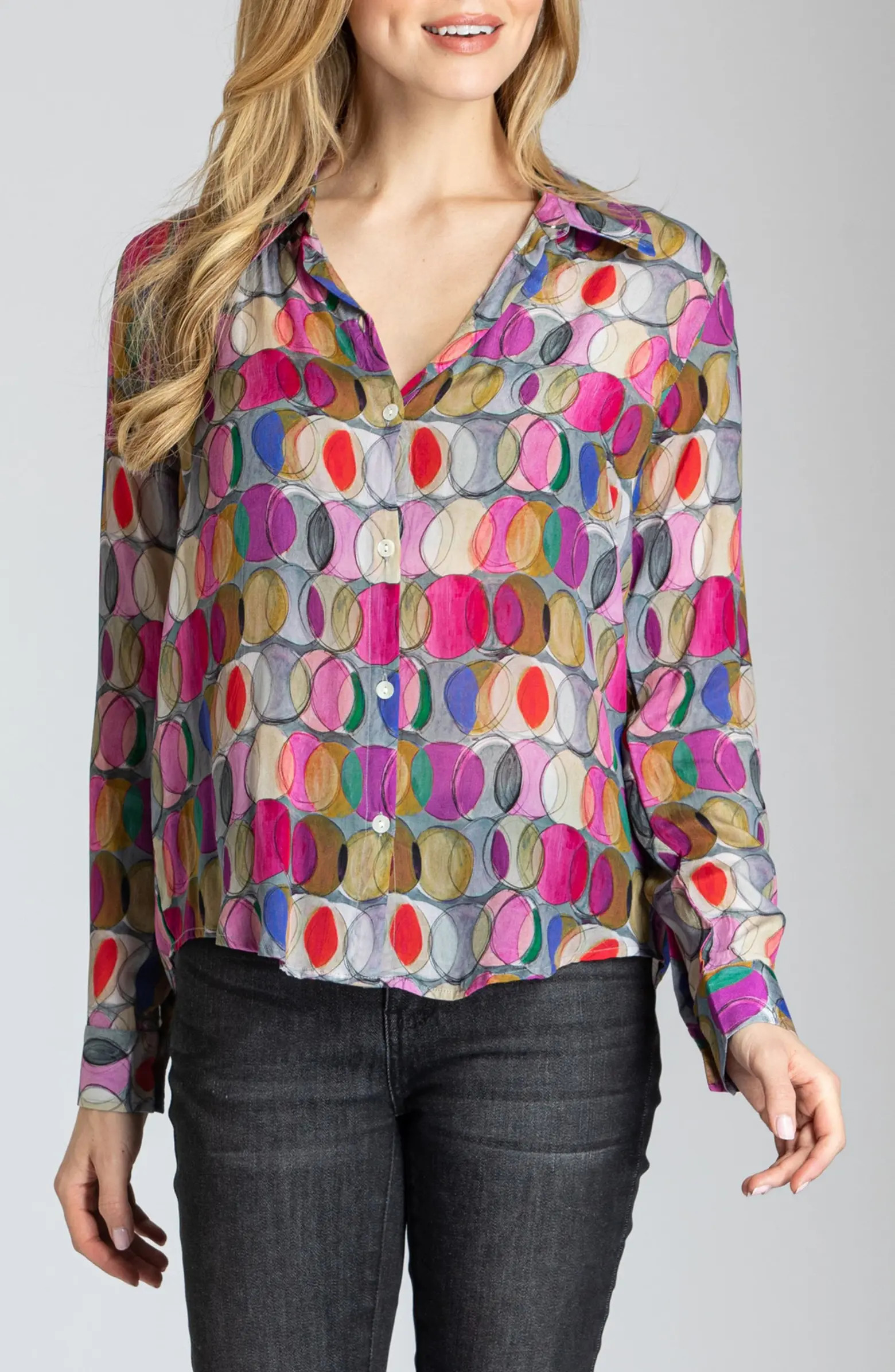 Abstract Print Roll Tab Sleeve Chiffon Button-Up Shirt | Nordstrom