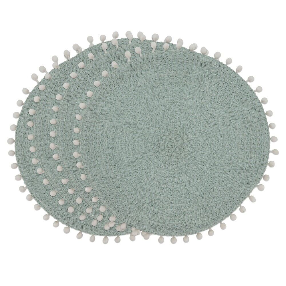 Fennco Styles Pom Pom Textured Placemats 15 Inches Round, Set of 4, Mint | Walmart (US)