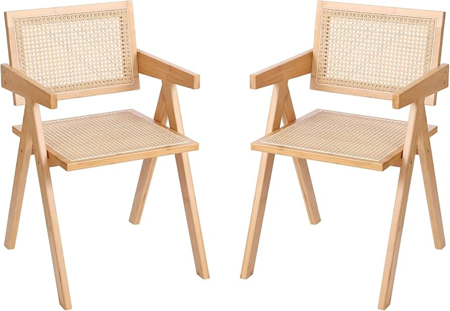 Rattan Dining Chairs Set of 2, Modern Mid Century Accent Chairs, Comfy Armchairs, Outdoor Rattan ... | Amazon (US)