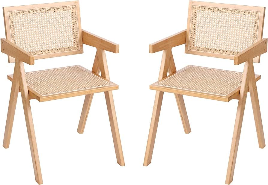 Rattan Dining Chairs Set of 2, Modern Mid Century Accent Chairs, Comfy Armchairs, Outdoor Rattan ... | Amazon (US)