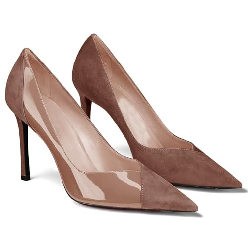 Coutgo Womens Pointed Toe High Heels Pumps Patent Suede Stiletto Heel Slip on Office Party Weddin... | Amazon (US)