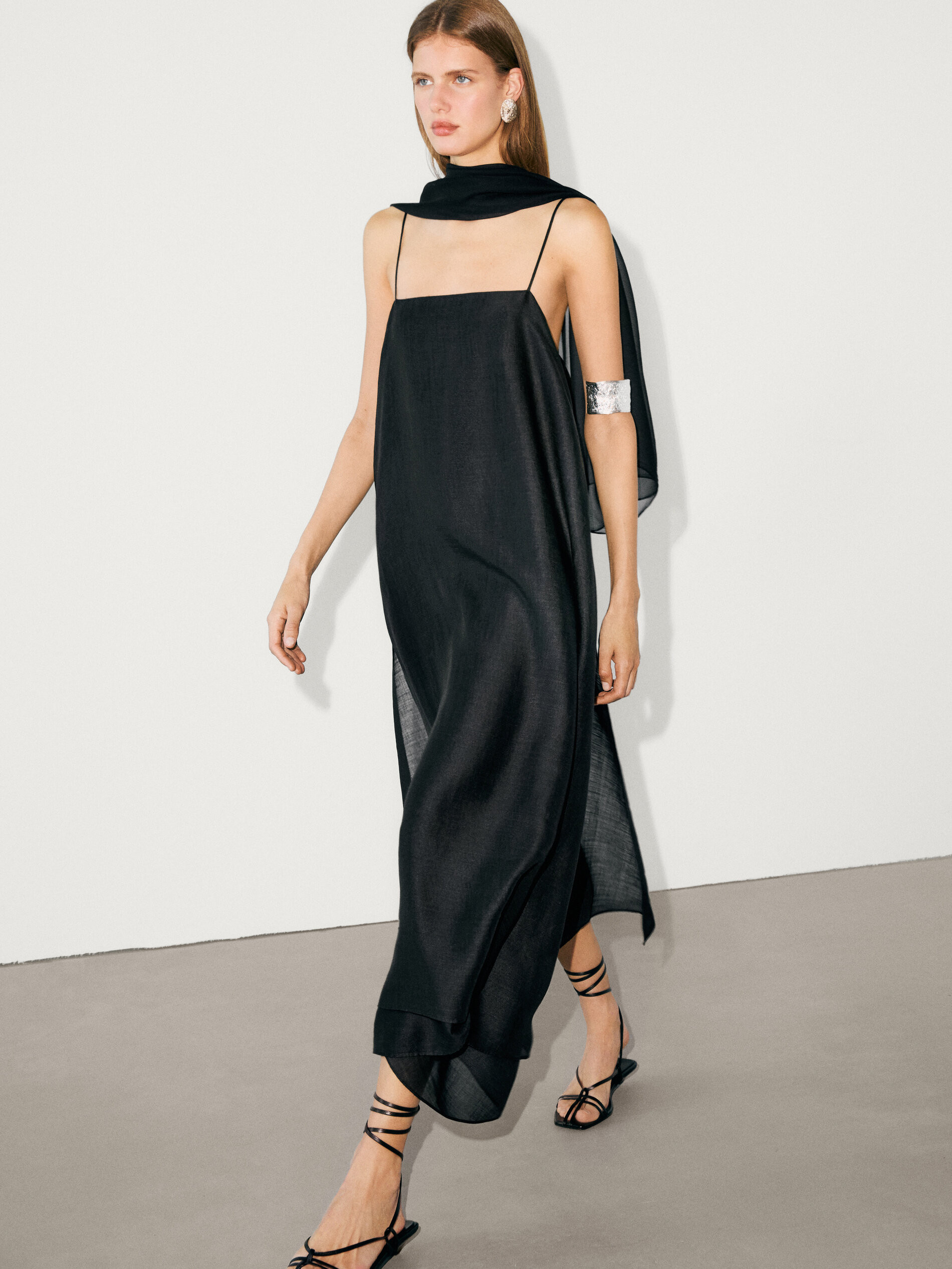 Strappy ramie midi dress | Massimo Dutti US