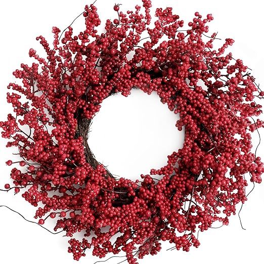 TEMPUS 20" Christmas Wreath, Red Berry Artificial Wreath, Handmade Front Door Wreath， for Chris... | Amazon (US)