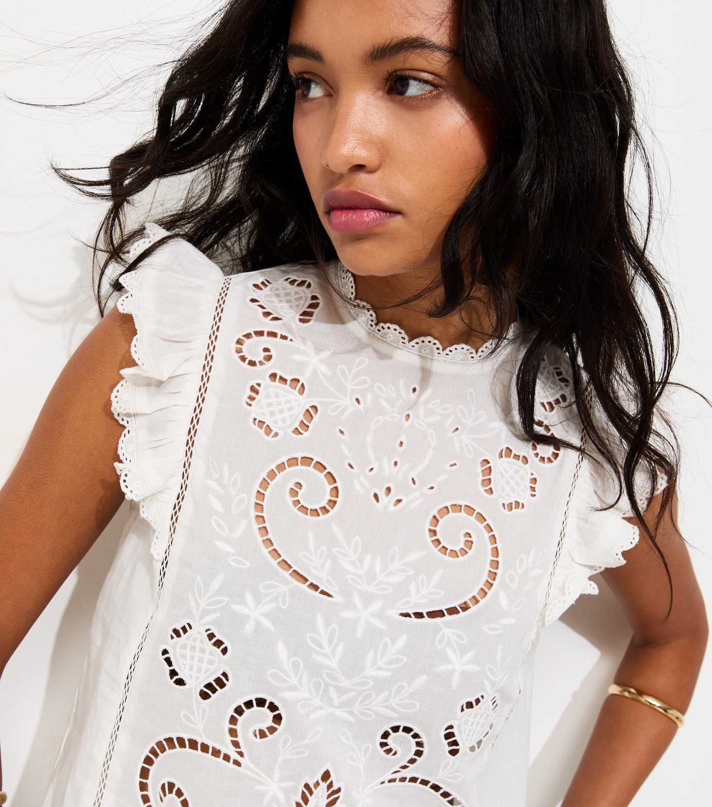 Off White Cotton Broderie Anglaise Ruffled Top | New Look | New Look (UK)