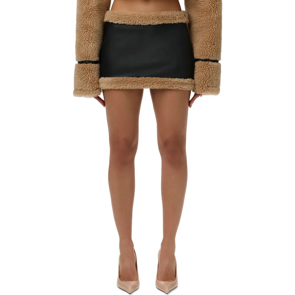 Naked Wardrobe Faux Shearling Miniskirt in Black/Tan at Nordstrom, Size X-Small | Nordstrom