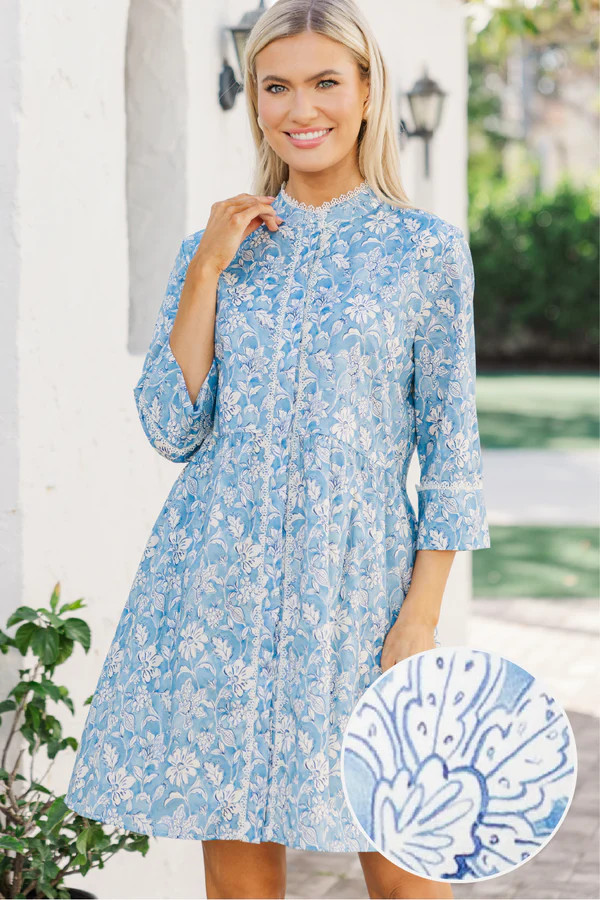 Believe In Yourself Blue Floral Toile Dress | The Mint Julep Boutique