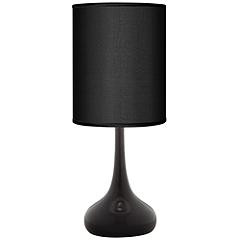 Black Finish Modern Droplet Table Lamp with Black Faux Silk Shade | Lamps Plus