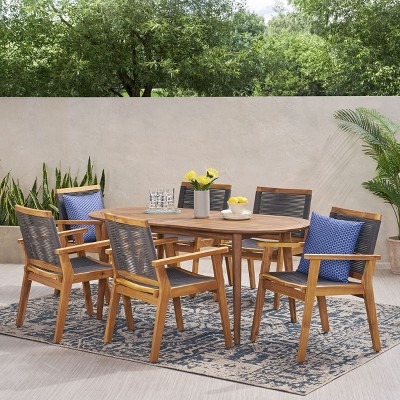 Christopher Knight Home Mcgill Outdoor Rope and Acacia Wood 7 Piece Dining Set, Teak/Dark Gray | Target
