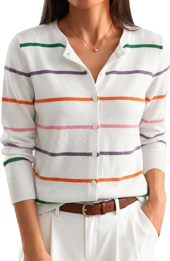 ANRABESS Womens Button Down Lightweight Cardigan Sweaters | Fall Fashion, Crew Neck Long Sleeve S... | Amazon (US)