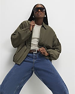 Khaki Bubble Hem Jacket | River Island UK & IE