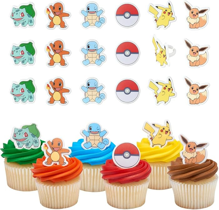 DecoPac Pok\u00e9mon Rings, Cupcake Decorations With Pikachu, Bulbasaur, Eevee, Charmander, Squir... | Amazon (US)