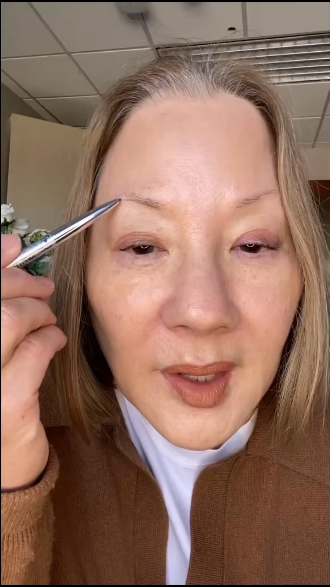 I over-plucked my brows years ago and now I fill them in daily. Learn from my mistake—leave your brows natural so they age beautifully. I use the Dior Show Brow Pencil in Brown.

#LTKstorytime #LTKselfcare #LTKBeauty