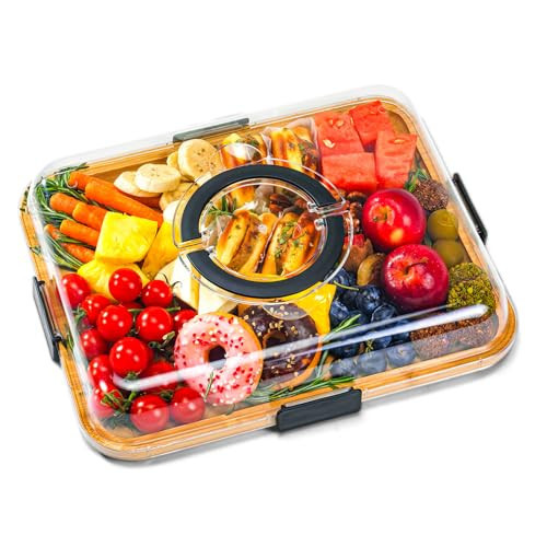 Charcuterie Board with Lid, Portable Bamboo Cheese Board for Travel, Picnics and Entertaining, Covered Snack Serving Tray for Fruit, Meat, Crackers and Appetizers, Housewarming Gift | Amazon (US)