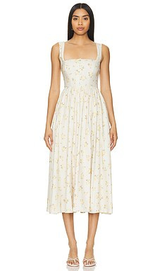 Tularosa Miley Midi Dress in Soft Yellow Floral from Revolve.com | Revolve Clothing (Global)