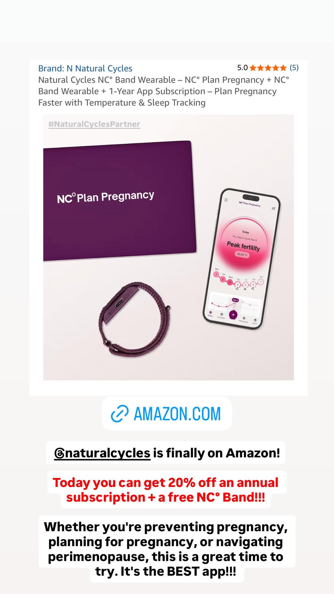 Natural Cycles is finally on Amazon! Today you can get 20% off an annual subscription + a free band! 

 #LTKSaleAlert