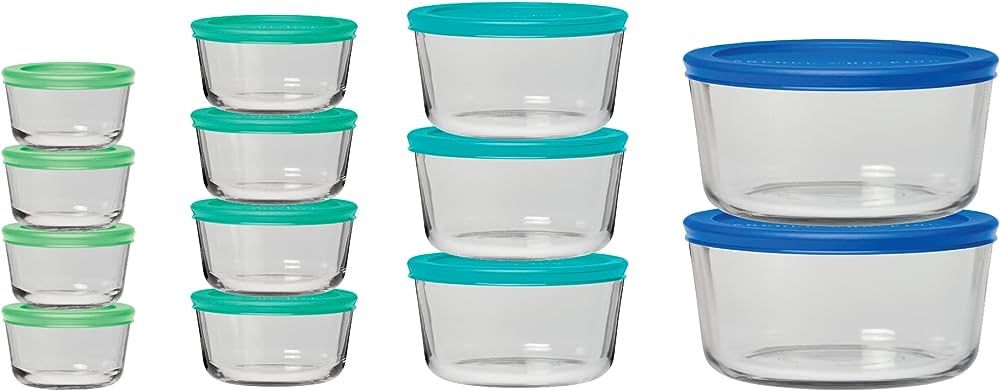 Anchor Hocking SnugFit 26 Piece Glass Food Storage Containers with Lids, Mixed Blue | Amazon (US)