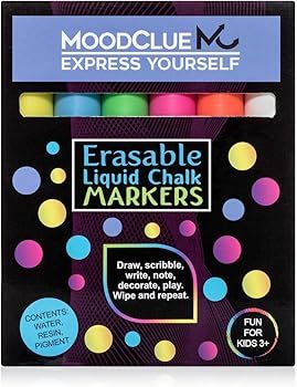 MoodClue Liquid chalk markers erasable. 6 neon dry & wet erase marker pens for windows, mirrors, ... | Amazon (US)
