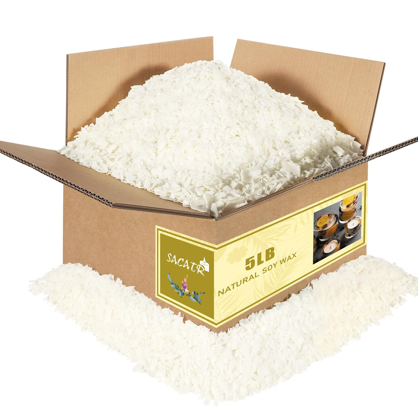 SACATR 5LB Soy Wax for Candle Making, 100% Soy Wax - Natural Candle Wax- No additives and Pure, P... | Amazon (US)