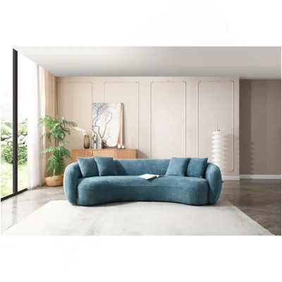 Boneless Mid Century Modern Curved Sofa, Boucle Fabric Couch For Bedroom, Office, Apartment, Orange | Wayfair North America